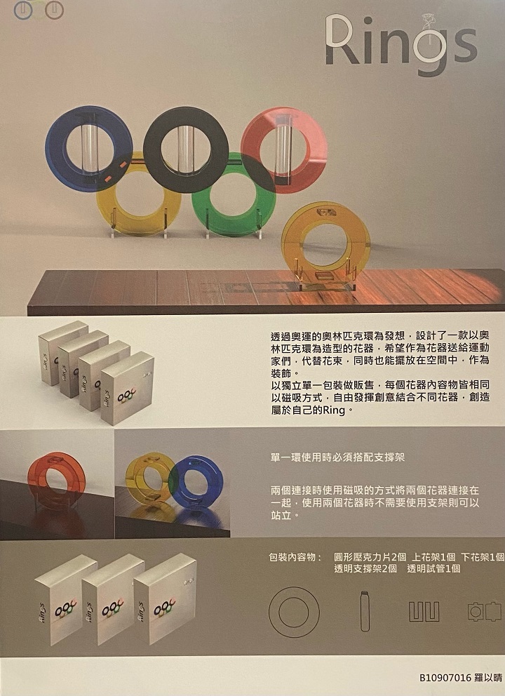 簡介：以奧林匹克五色環所發想的花器。