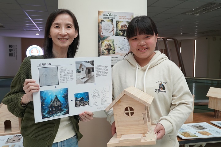 圖/永續創生與應用的授課老師翁千惠(左):「AI能生成美圖,但尺寸與結構仍需人工判斷。課程帶領學生在工坊試作,體驗設計與工藝的平衡。」