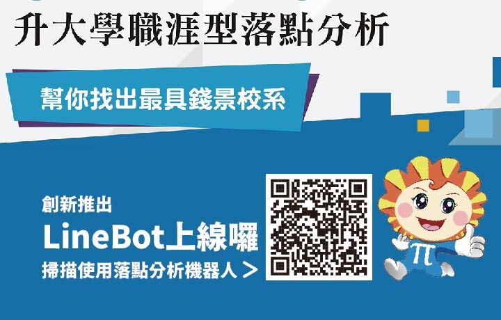 圖/為了幫助考生發掘符合志趣且畢業「錢景」看好的校系，中華大學師生特別開發了「職涯型落點分析LINE機器人」，讓考生透過手機即可方便查詢使用。